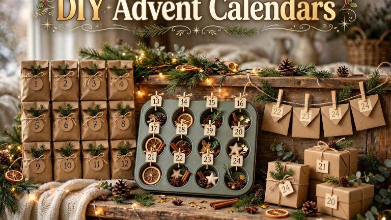 Homemade DIY advent calendar made from numbered envelopes hung on twine