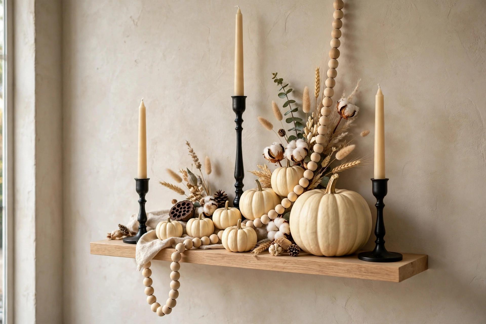 Neutral Halloween mantel decor idea 2