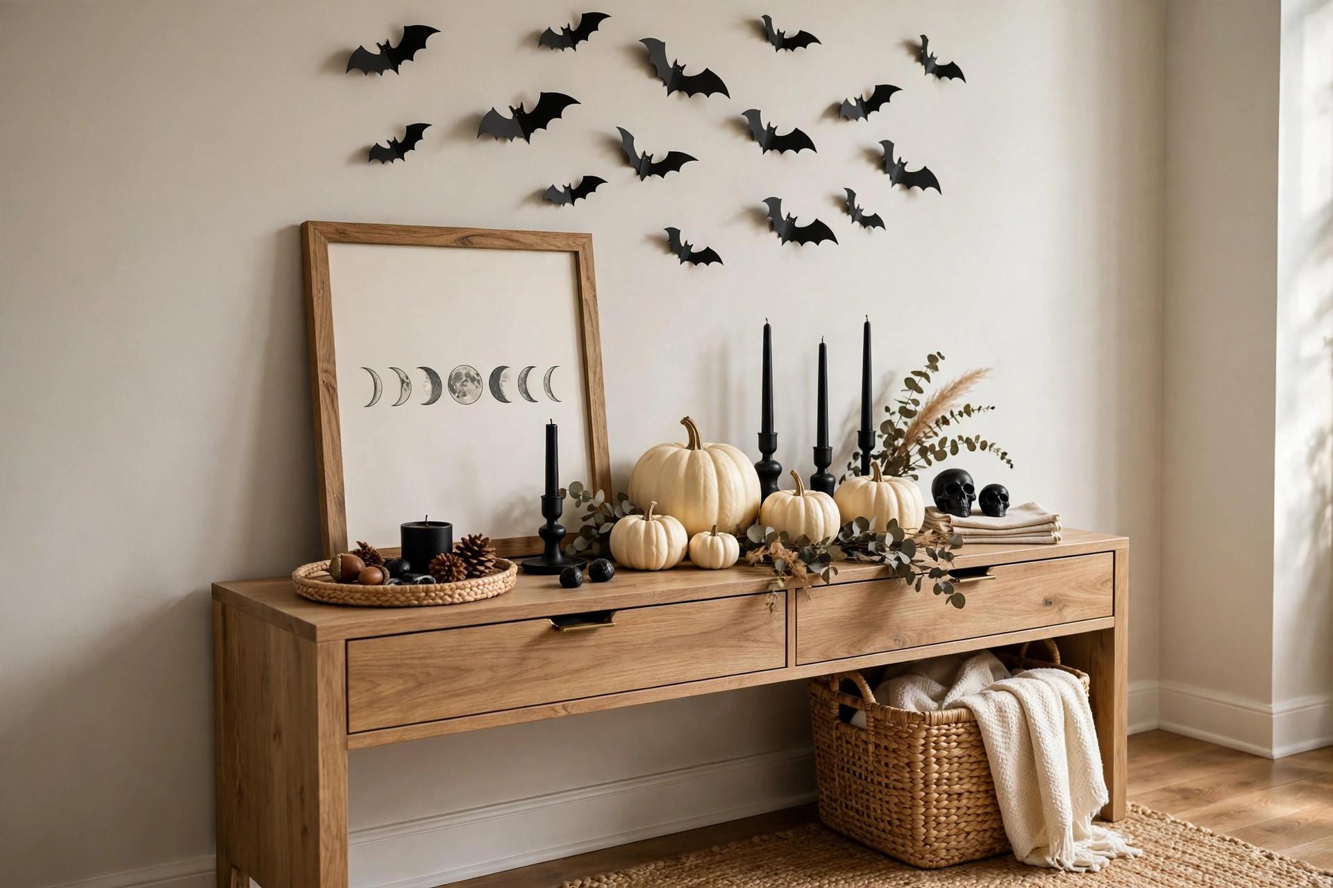 Neutral Halloween mantel decor idea 4