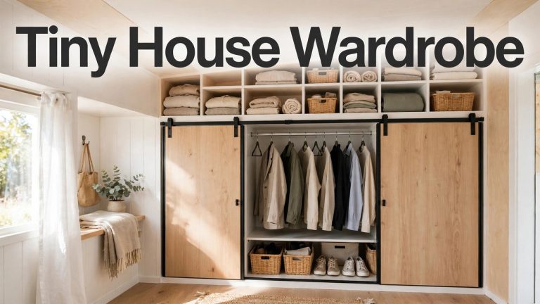 Tiny house loft stairs with pull-out storage drawers built into the risers