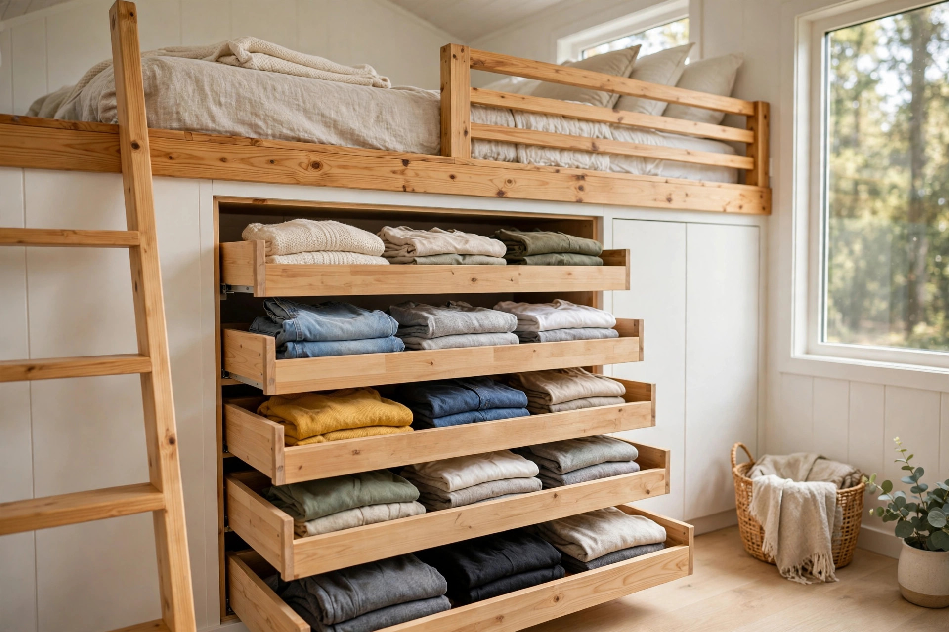 Tiny house wardrobe storage idea 1