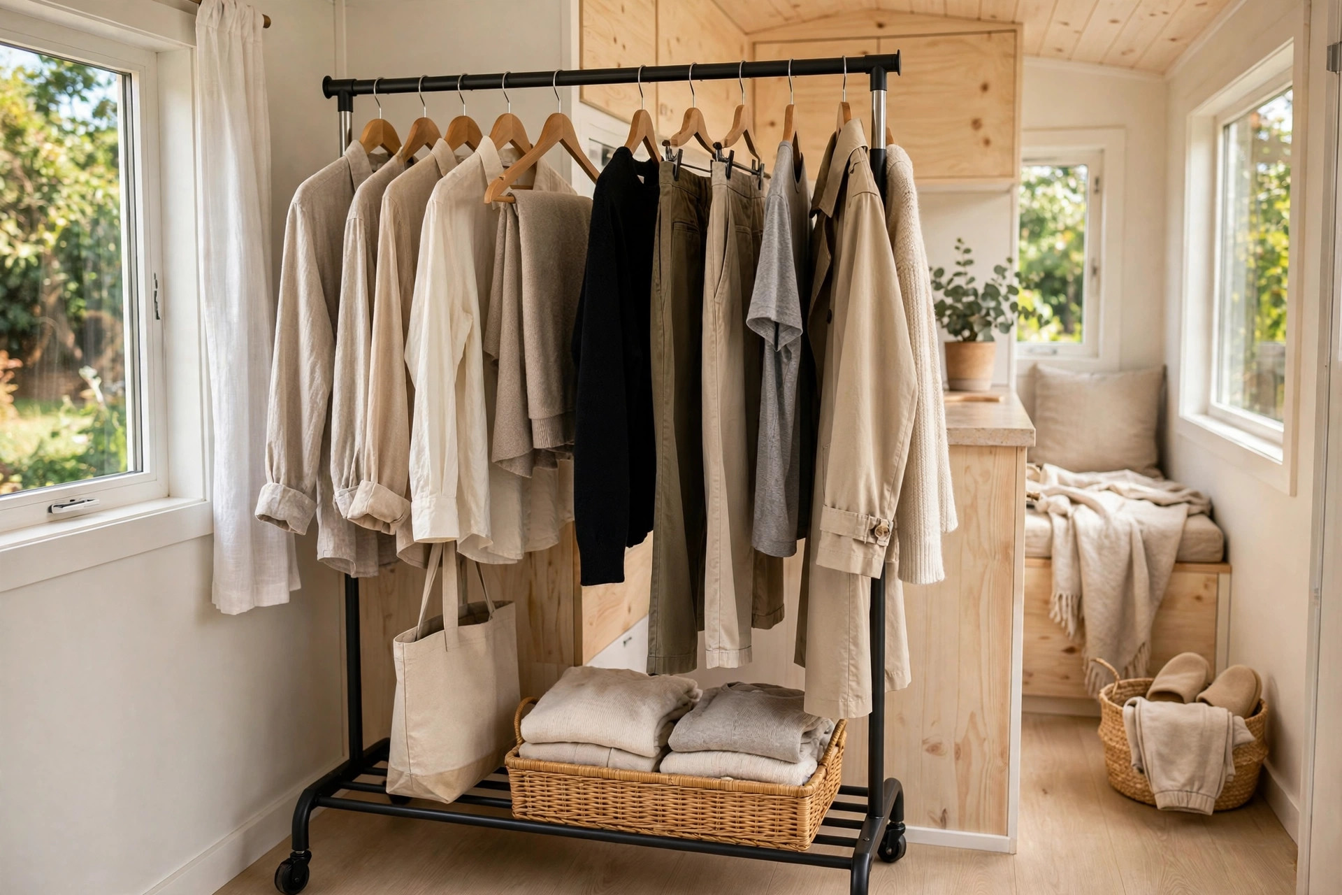 Tiny house wardrobe storage idea 2