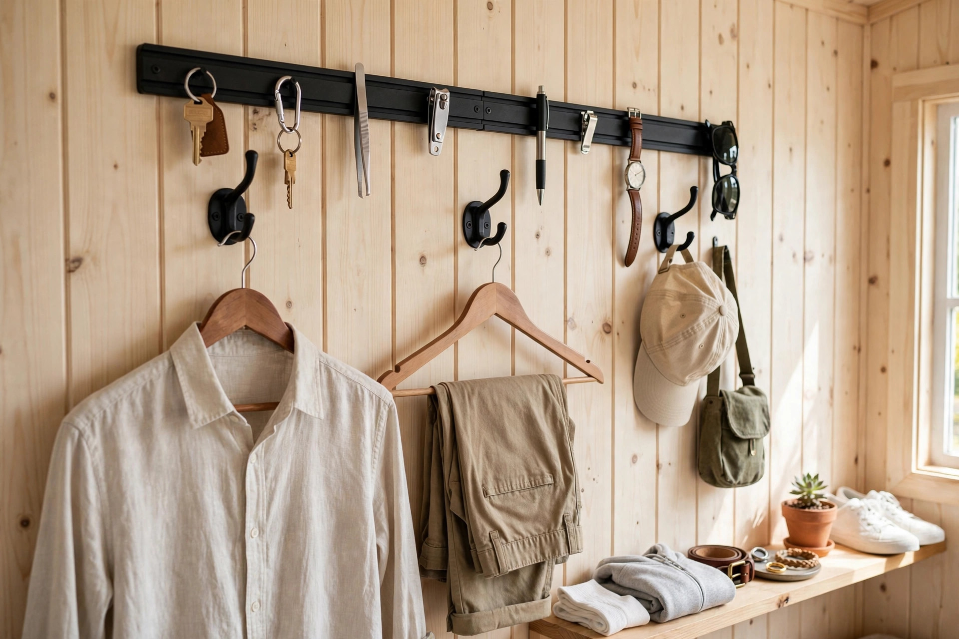 Tiny house wardrobe storage idea 7