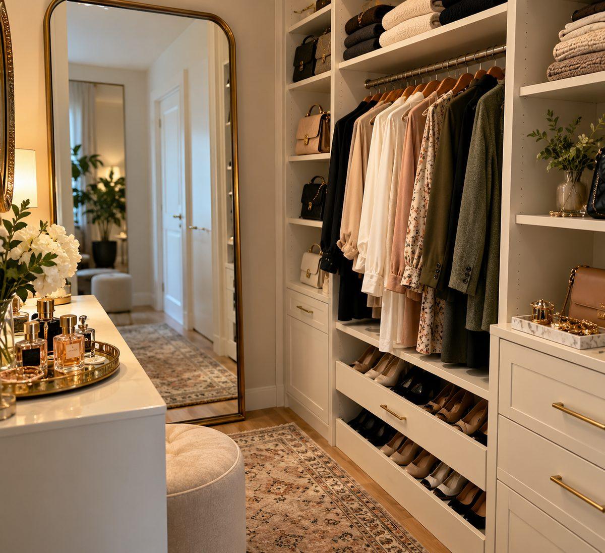 Elegant wardrobe with full-length mirror and perfume tray