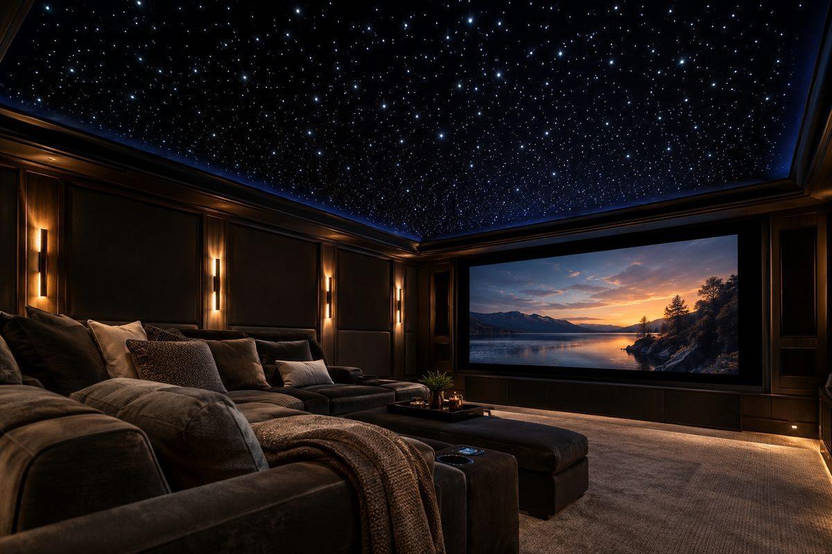Professionally finished fiber-optic star ceiling with hundreds of fine white points